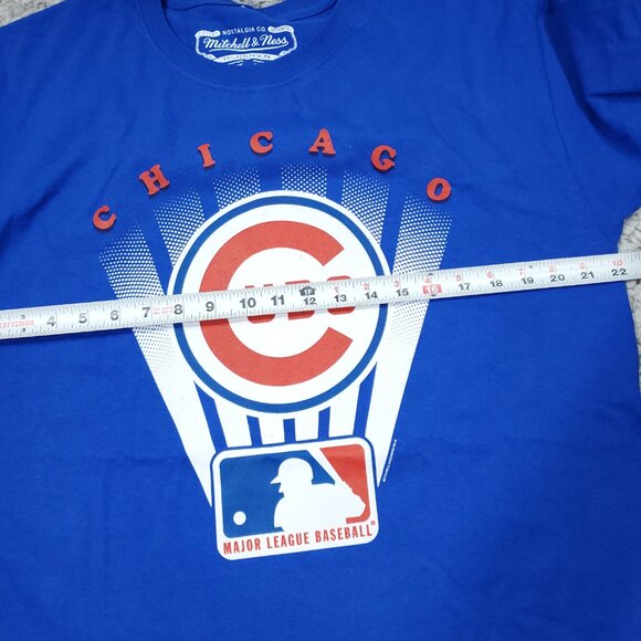 Chicago Cubs Mitchell & Ness Cooperstown Collection Blue Logo T-Shirt Large - Picture 4 of 6